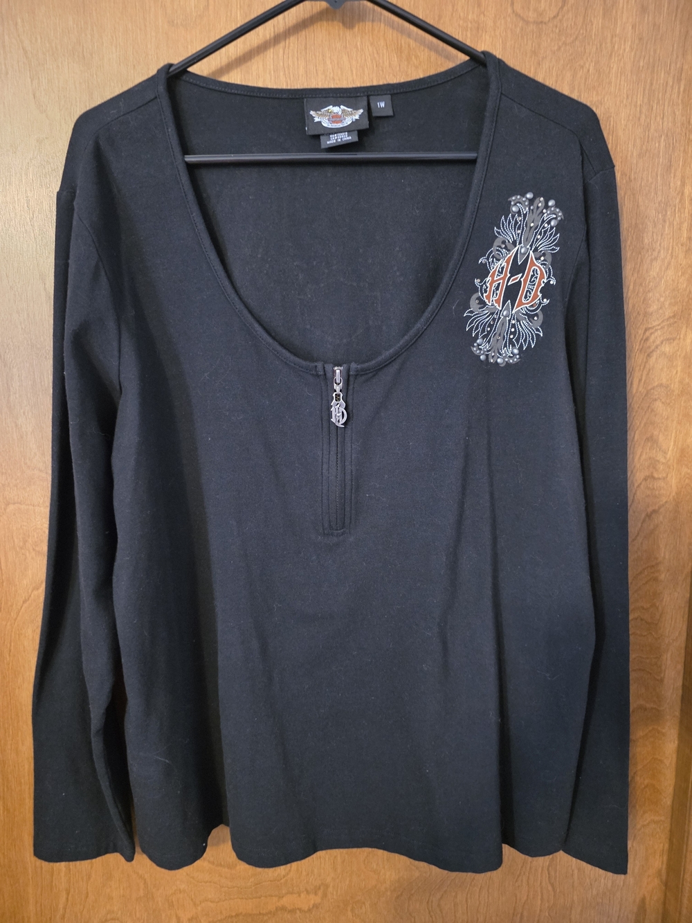 Harley-Davidson Women’s Black Embellished Long-Sleeve Zip Front Top